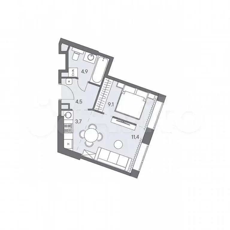 2-к. квартира, 33,6 м, 6/31 эт. - Фото 0
