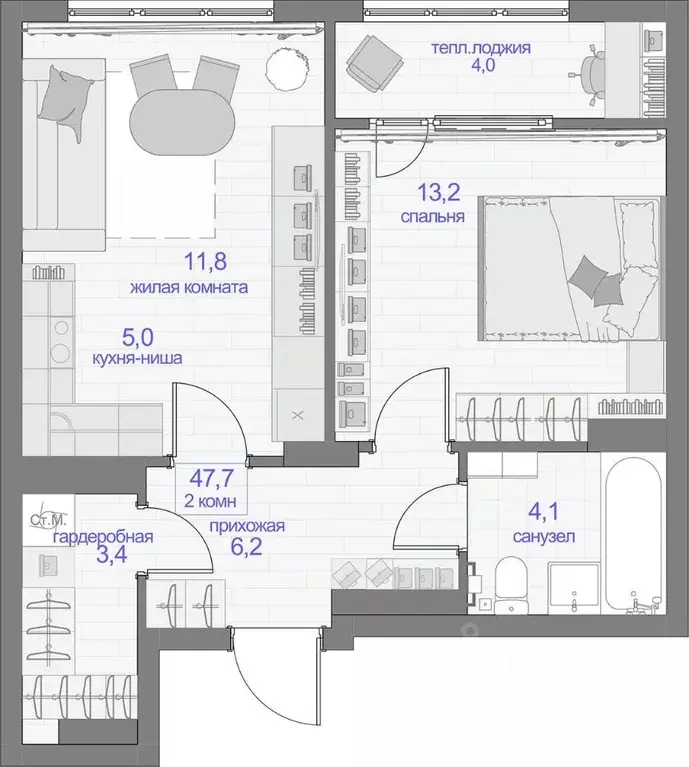 2-к кв. Красноярский край, Красноярск ул. Апрельская, 9А (47.7 м) - Фото 0