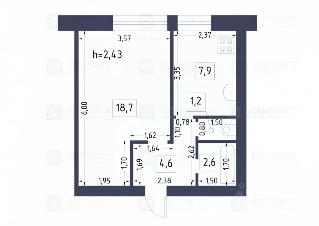 1-к кв. Татарстан, Казань ул. Ильича, 19/43 (35.0 м) - Фото 1