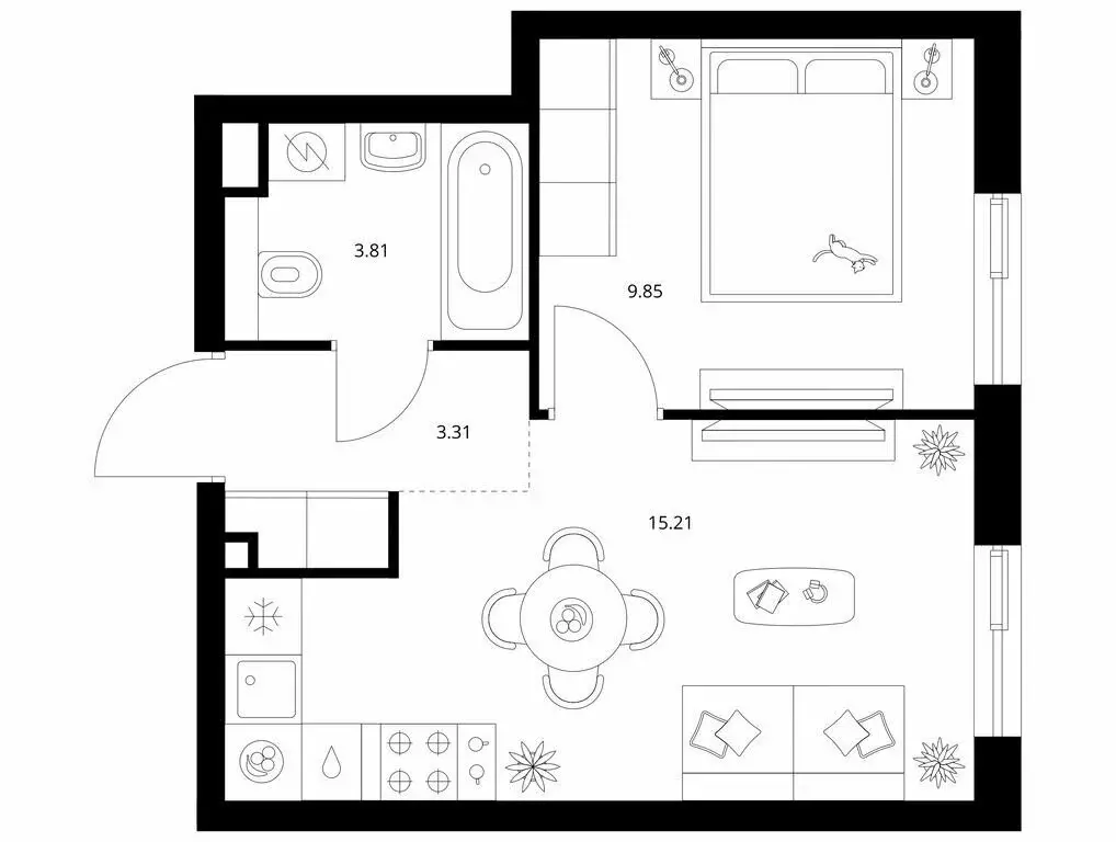 1-комнатная квартира: Казань, ЖК Таулар (32.18 м) - Фото 1