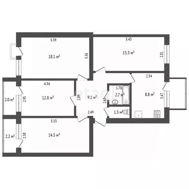 4-к кв. Севастополь ул. Горпищенко, 98А (85.4 м) - Фото 2
