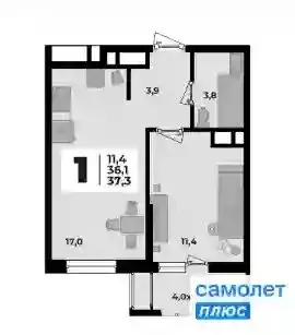 1-комнатная квартира: Тахтамукайский район, аул Старобжегокай (37.3 м) - Фото 1