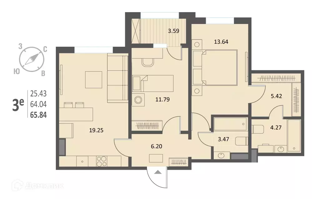 Продаётся 2-к квартира, 66.3 м - Фото 0