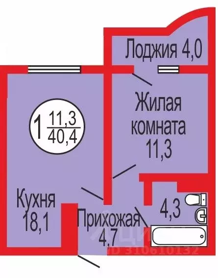 1-к кв. Оренбургская область, Оренбург Уральская ул., 2/22 (40.4 м) - Фото 1