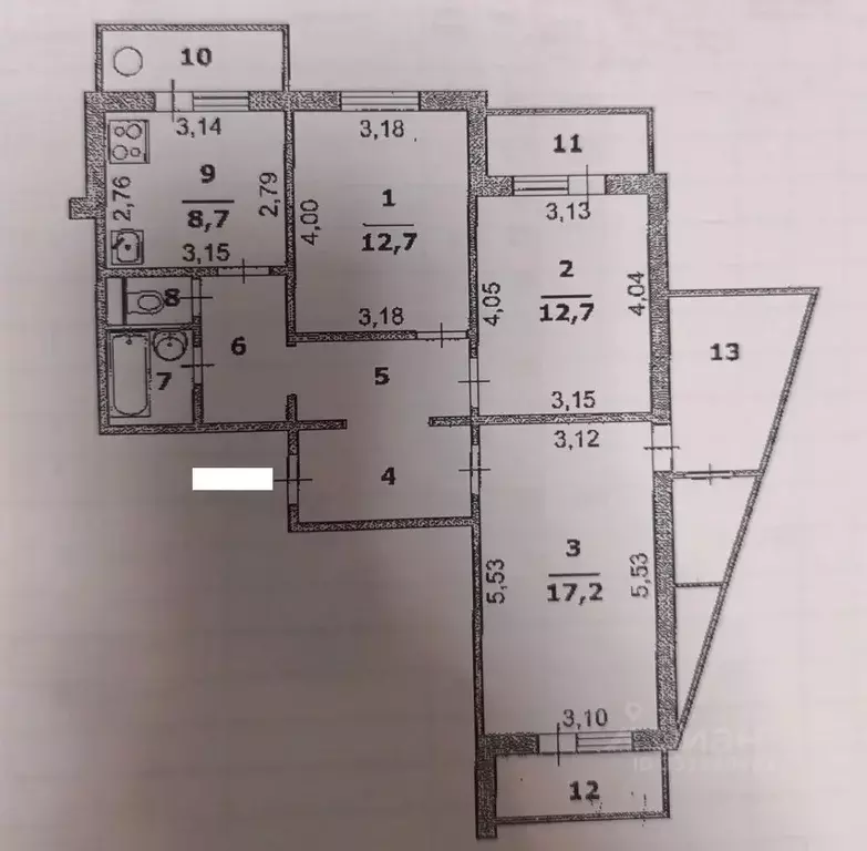 3-к кв. Белгородская область, Белгород ул. Есенина, 46 (68.8 м) - Фото 2