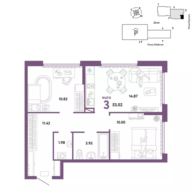 3-комнатная квартира: Екатеринбург, Шефская улица, 22А (53.02 м) - Фото 0