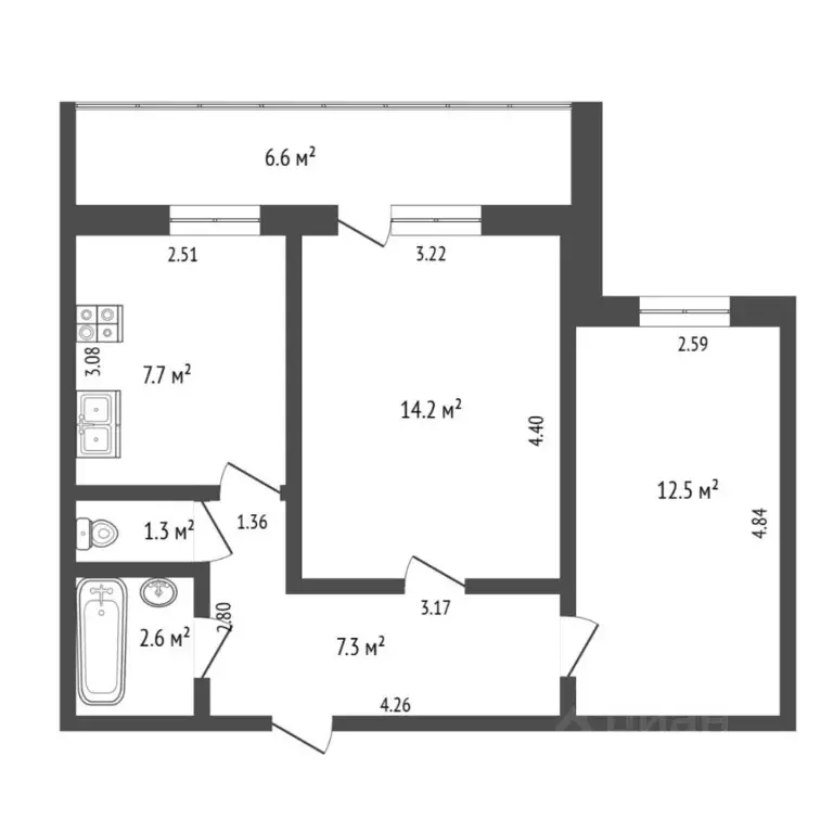 2-к кв. Тюменская область, Тюмень ул. Евгения Богдановича, 10 (45.6 м) - Фото 2