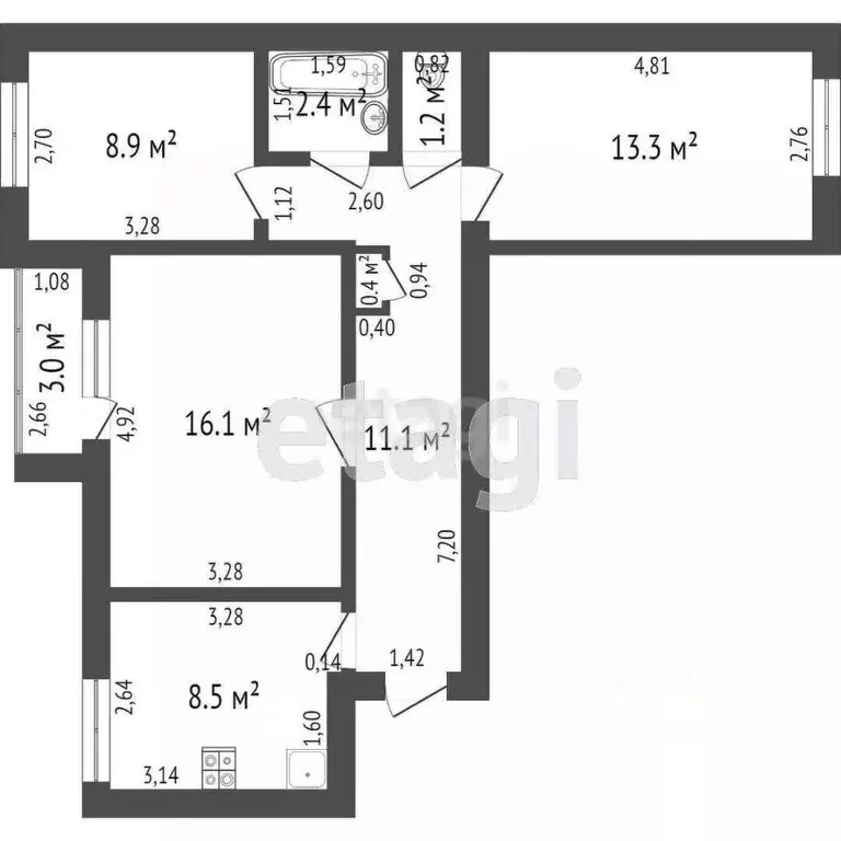 3-к кв. Башкортостан, Стерлитамак ул. Артема, 23 (62.1 м) - Фото 1