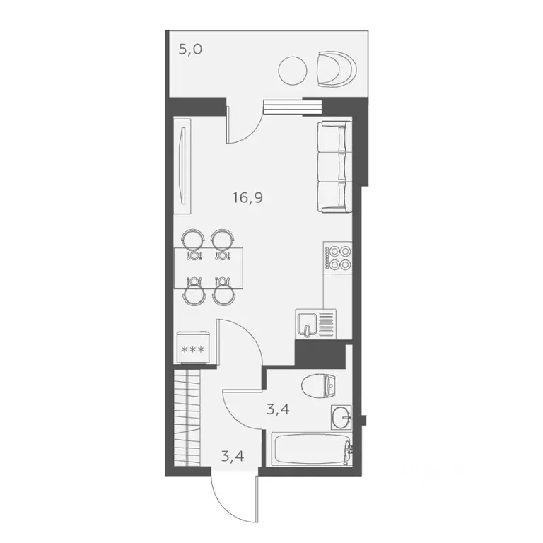 Студия Санкт-Петербург ул. Русановская, 24 (25.2 м) - Фото 0