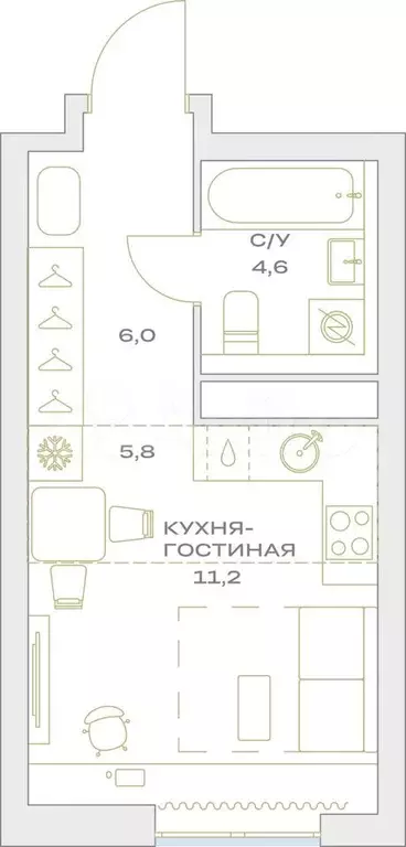 Квартира-студия, 27,6 м, 8/23 эт. - Фото 0