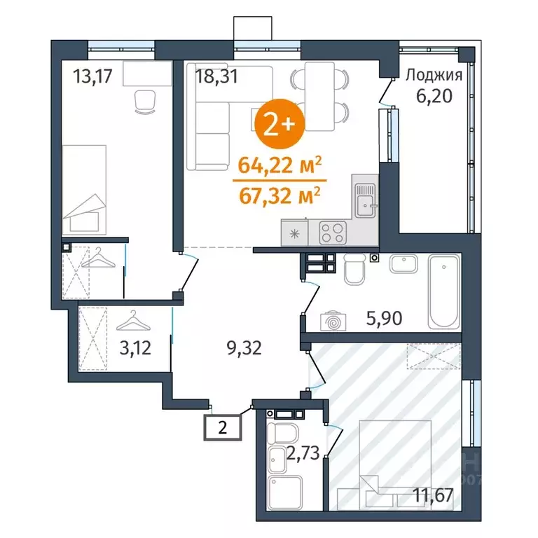 2-к кв. Тюменская область, Тюменский муниципальный округ, д. Дударева ... - Фото 1