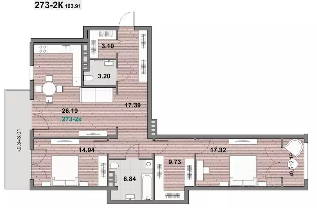 2-к кв. Калининградская область, Зеленоградск ул. Гагарина (103.93 м) - Фото 1