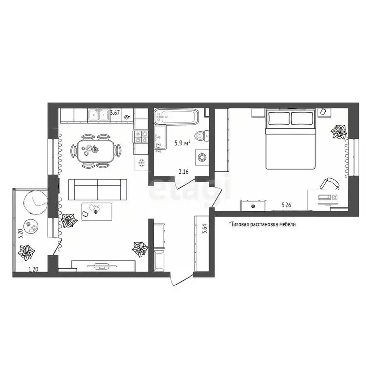 2-комнатная квартира: Тюмень, Амурская улица, 39 (60 м) - Фото 0