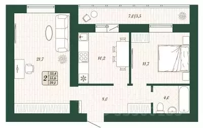 2-к кв. Самарская область, Волжский район, Смышляевка городское ... - Фото 1