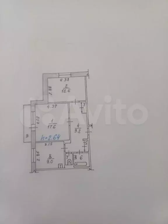 2-к. квартира, 53,5 м, 8/9 эт. - Фото 0