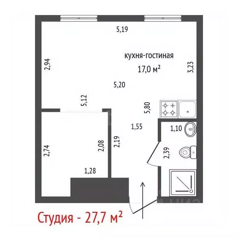 Студия Свердловская область, Екатеринбург ул. Челюскинцев, 1 (27.7 м) - Фото 2