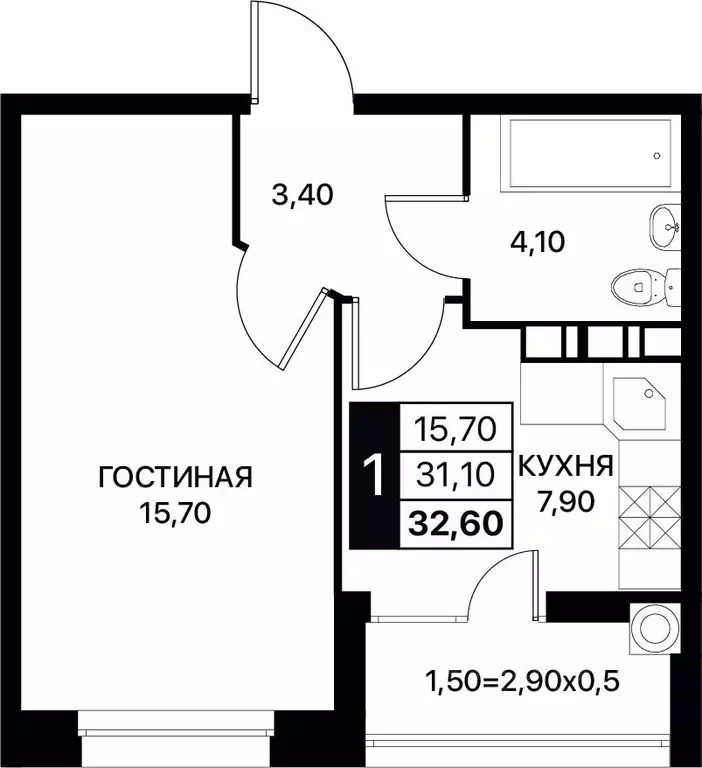 1-к кв. Ростовская область, Ростов-на-Дону ул. Берберовская, 9с2 (32.6 ... - Фото 0