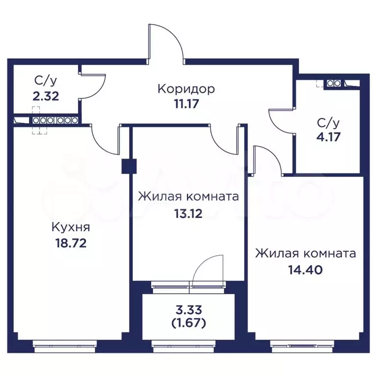 2-к. квартира, 63,9 м, 4/5 эт. - Фото 1