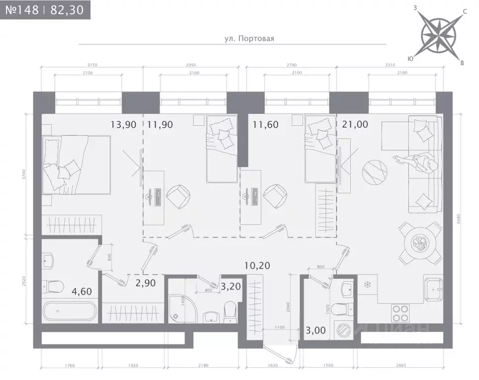 3-к кв. Татарстан, Казань 1712 жилой комплекс (82.3 м) - Фото 1