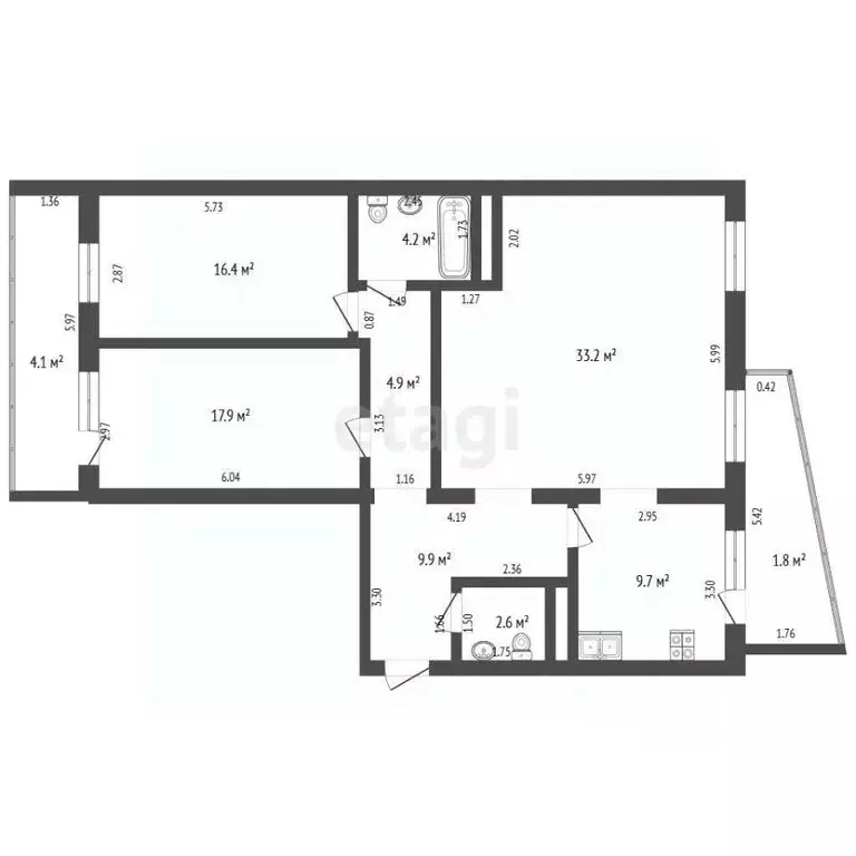 3-к кв. Забайкальский край, Чита ул. Кирова, 41 (98.8 м) - Фото 2