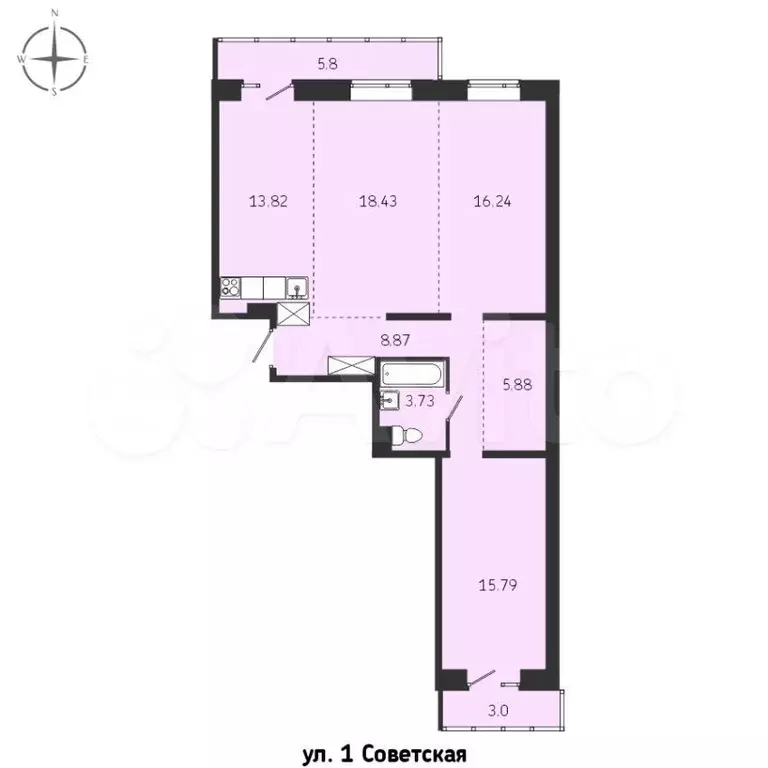 3-к. квартира, 82,8 м, 8/9 эт. - Фото 0