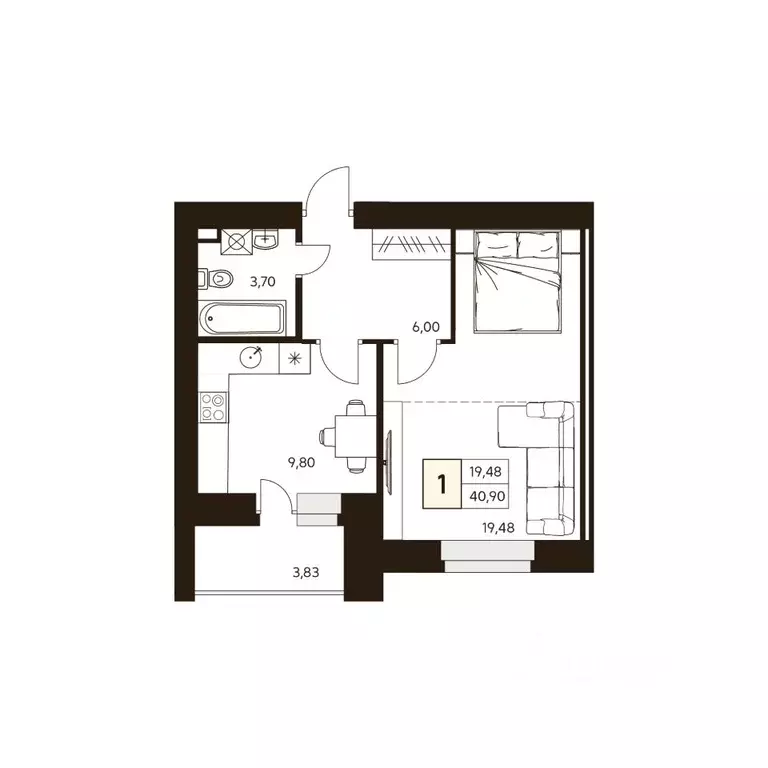 1-к кв. Башкортостан, Уфа ул. Жуковского, 19А (40.9 м) - Фото 1