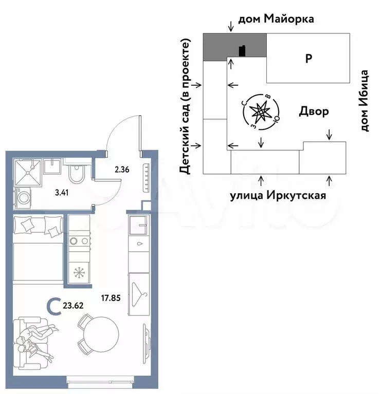 Квартира-студия, 23,6 м, 8/20 эт. - Фото 0
