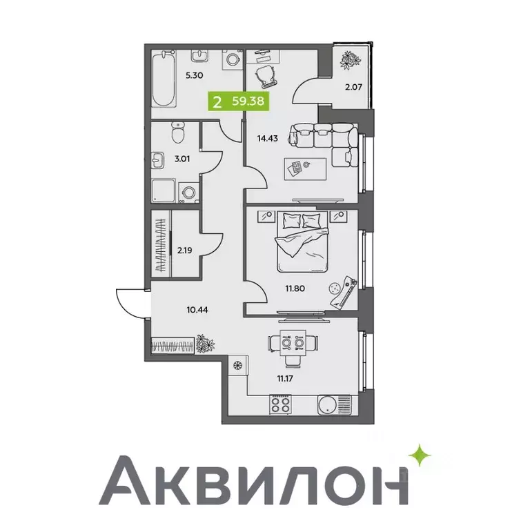 2-к кв. Архангельская область, Северодвинск Аквилон Север жилой ... - Фото 1