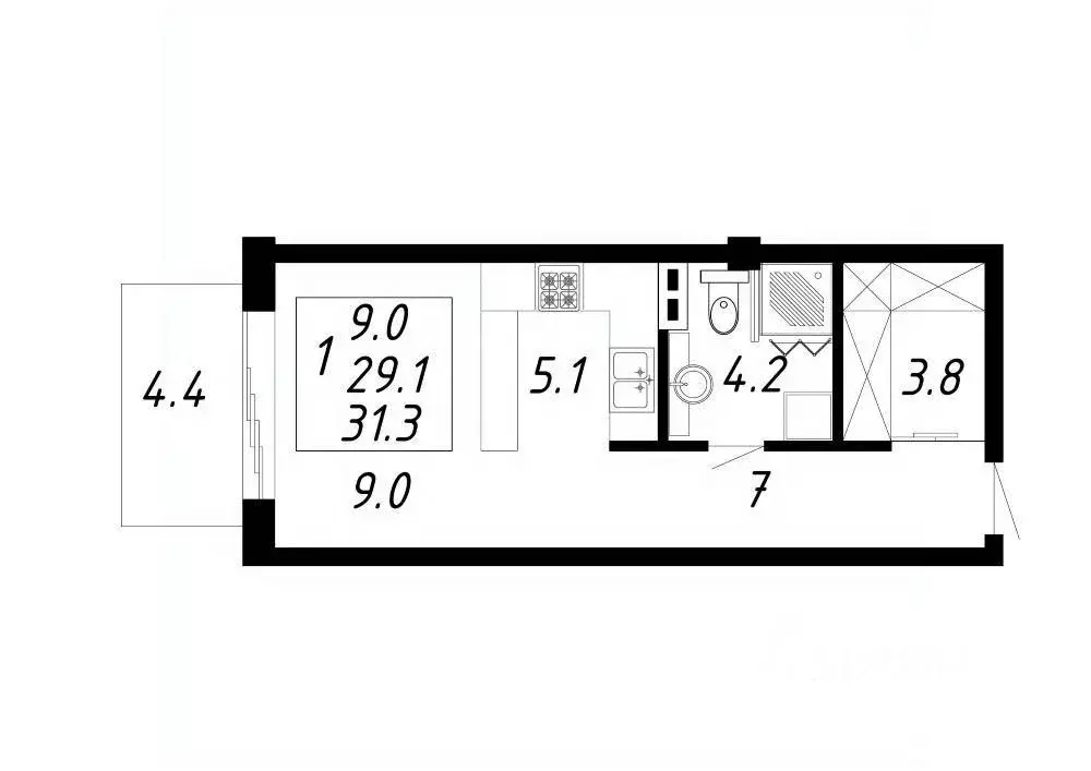 1-к кв. Ставропольский край, Ессентуки Озеро жилой комплекс (31.3 м) - Фото 1