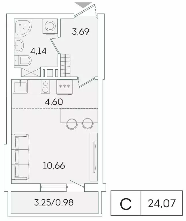 1-комнатная квартира: Мурино, Екатерининская улица, 11 (23.1 м) - Фото 0