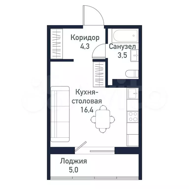 Квартира-студия, 24,2 м, 2/10 эт. - Фото 0