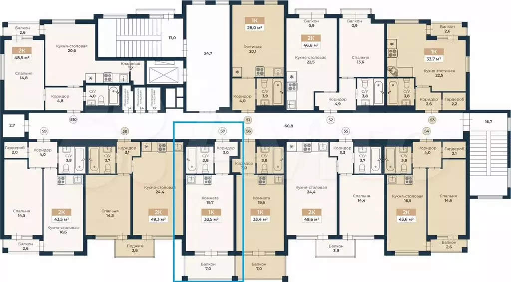 Апартаменты-студия, 33,5 м, 5/5 эт. - Фото 0