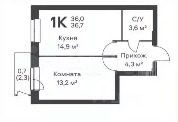 Студия Пермский край, Пермь ул. Вильямса, 5А (36.7 м) - Фото 1