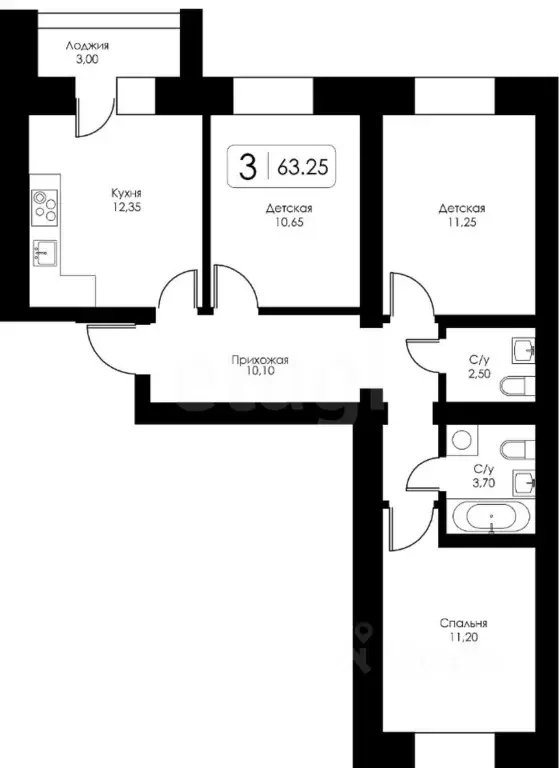 3-к кв. Смоленская область, Смоленск ш. Киевское, 10 (63.25 м) - Фото 1