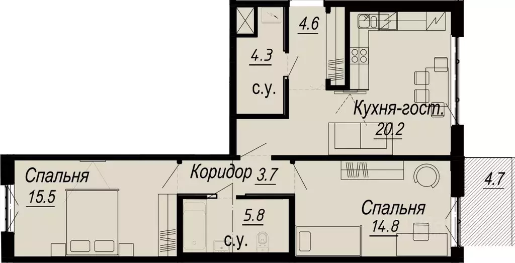 2-к кв. Санкт-Петербург наб. Реки Карповки, 27 (70.2 м) - Фото 0