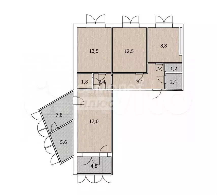 3-к. квартира, 78,6 м, 1/9 эт. - Фото 1