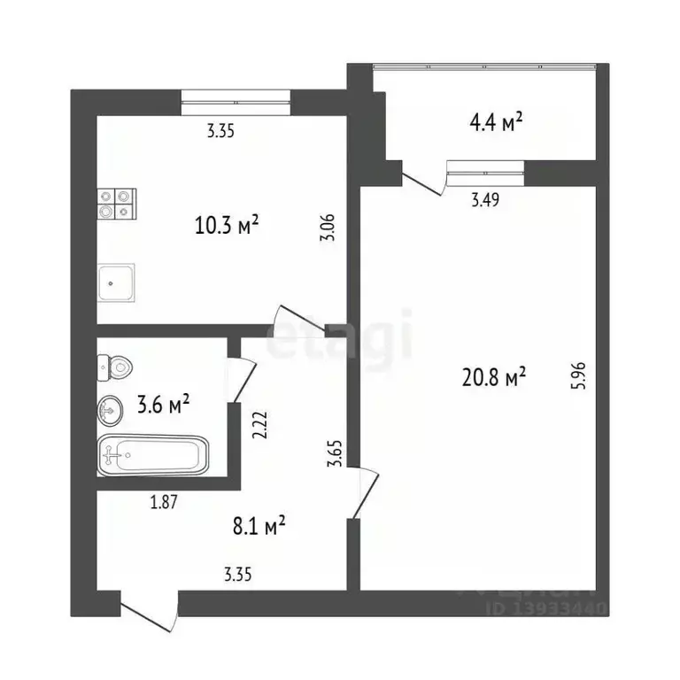 1-к кв. Тюменская область, Тюмень Широтная ул., 209 (42.8 м) - Фото 1