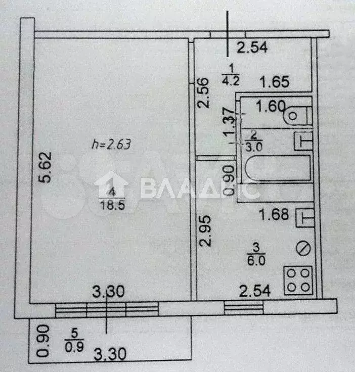 1-к. квартира, 32,8 м, 3/5 эт. - Фото 0