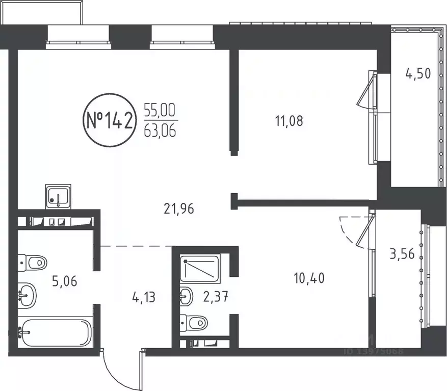 2-к кв. Иркутская область, Иркутск ул. Эдуара Дьяконова, 11 (63.06 м) - Фото 0