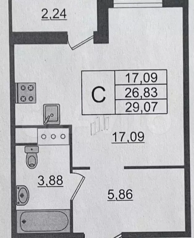 Квартира-студия, 29,1 м, 11/16 эт. - Фото 0