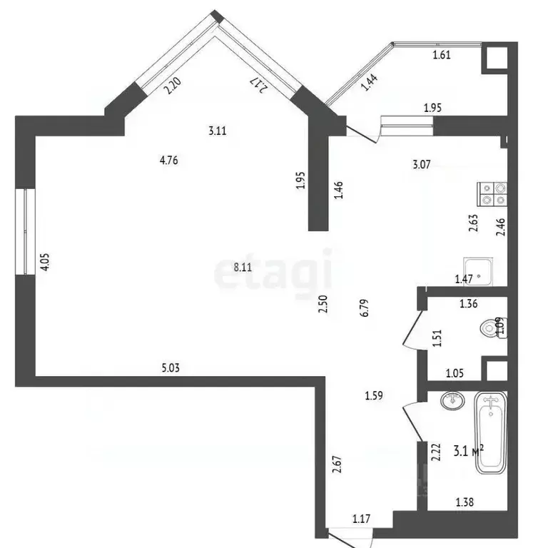 1-к кв. Тюменская область, Тюмень Первомайская ул., 50 (43.3 м) - Фото 2