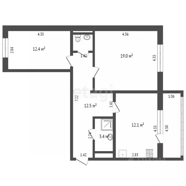 2-к кв. Ханты-Мансийский АО, Ханты-Мансийск ул. Энгельса, 56 (61.2 м) - Фото 1
