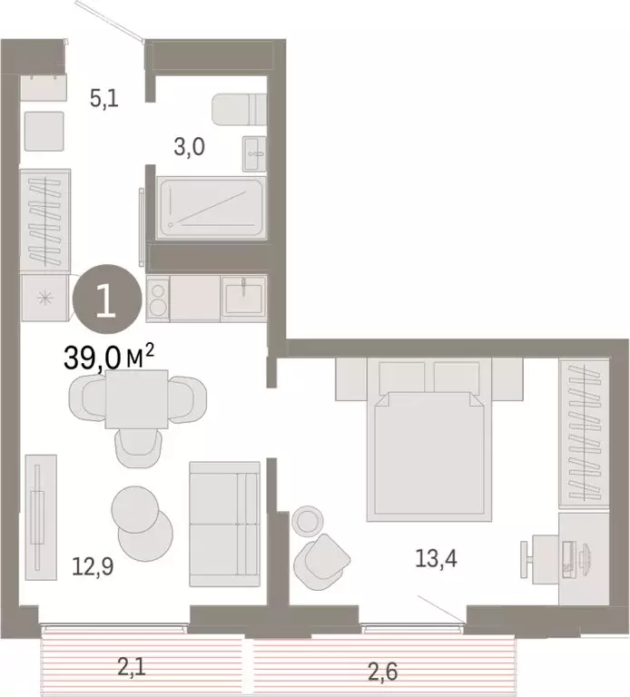 1-комнатная квартира: Екатеринбург, улица Гастелло, 19А (39.02 м) - Фото 1