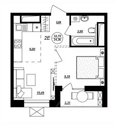 2-к кв. Хабаровский край, Хабаровск ул. Демьяна Бедного (34.36 м) - Фото 1