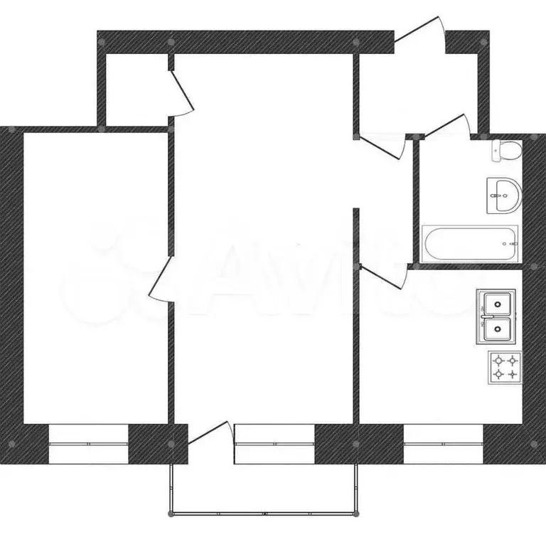 2-к. квартира, 43,8 м, 2/4 эт. - Фото 0