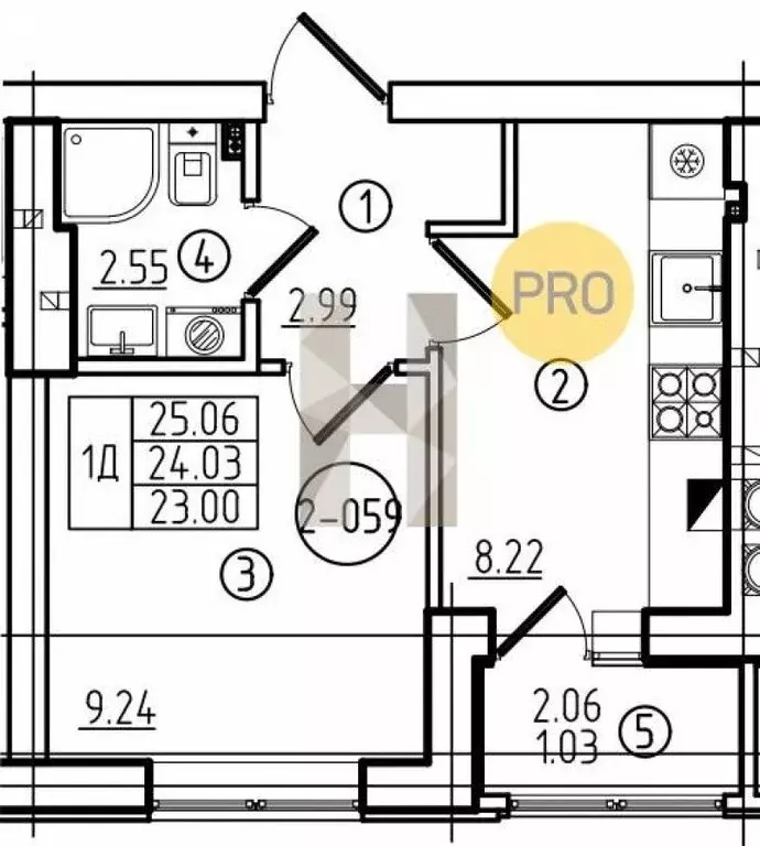 1-комнатная квартира: Пионерский, улица Гептнера, 17 (25.06 м) - Фото 1