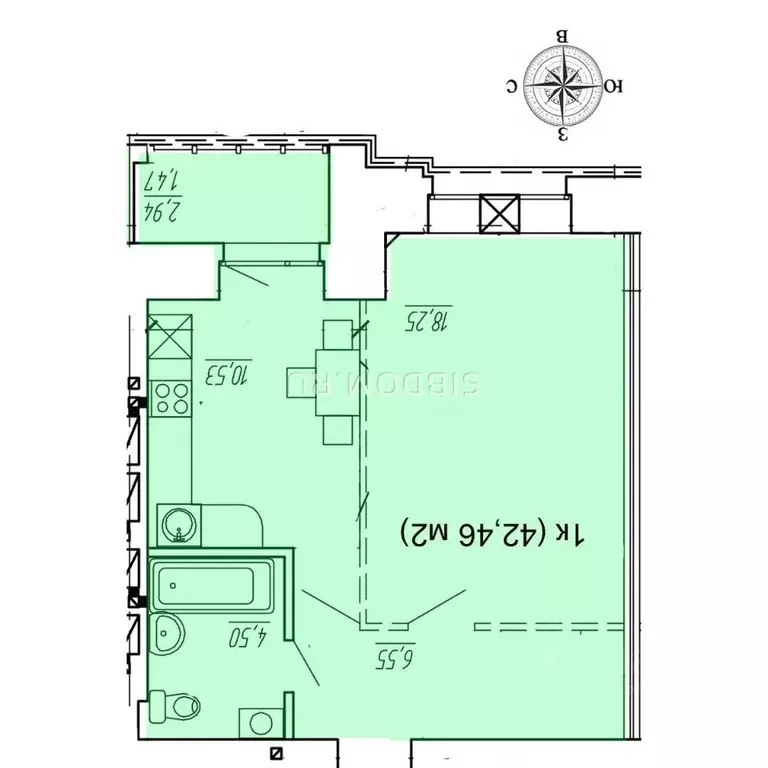 1-к кв. Омская область, Омск ул. 5-я Северная, 124 (41.4 м) - Фото 1