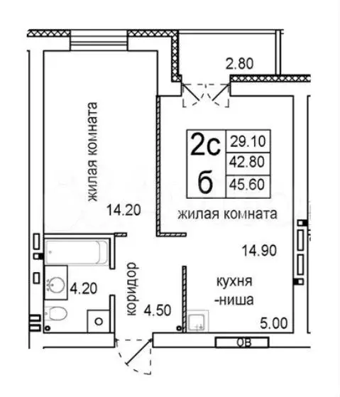 2-к. квартира, 45,6 м, 5/8 эт. - Фото 0