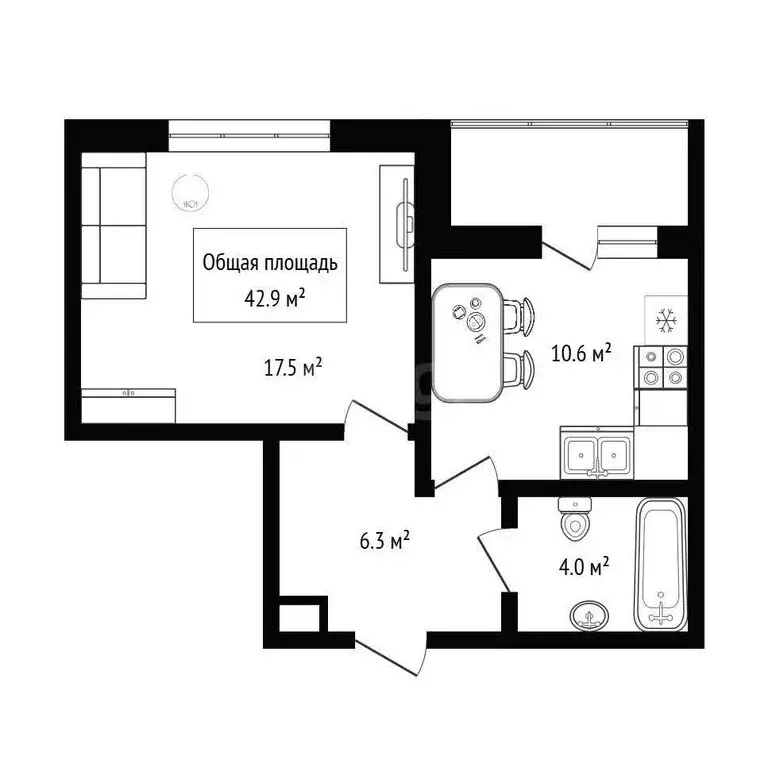 1-комнатная квартира: Новосибирск, Большевистская улица, 35 (42.9 м) - Фото 1