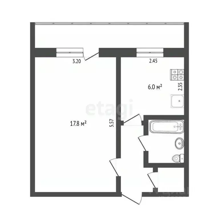 1-к кв. Тюменская область, Тюмень Ямская ул., 102а (31.3 м) - Фото 2